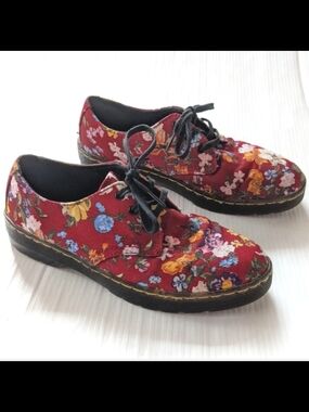 Dr. Martens Red Floral Lace-Up Oxford Boots